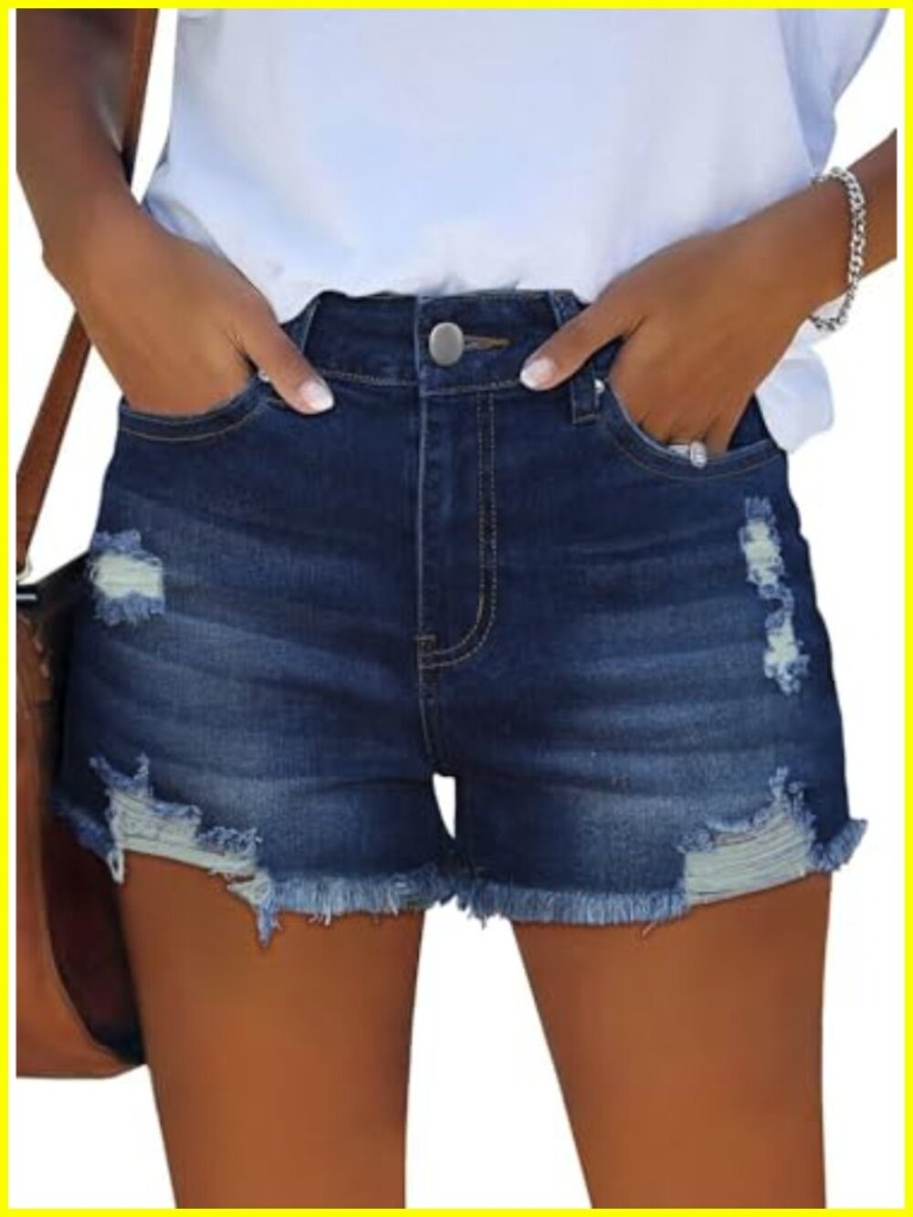 Stretchy Distressed Denim Jean Shorts Mid-High Waisted Ripped Cutoff Summer